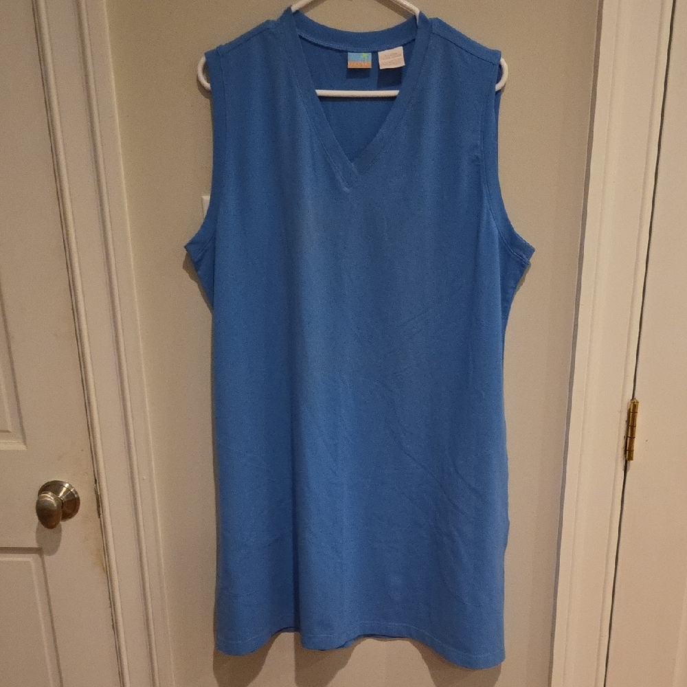 Sleeveless Blue V-Neck Dress/Beach Cover Up with Pockets